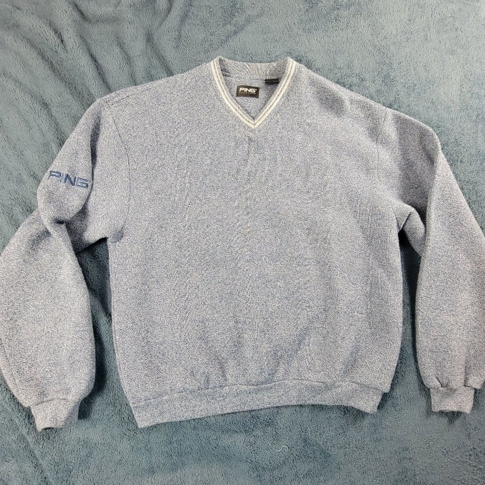 Ping Collection Mens Small Gray Pull Over Sweater Long Sleeve Comfort Warm